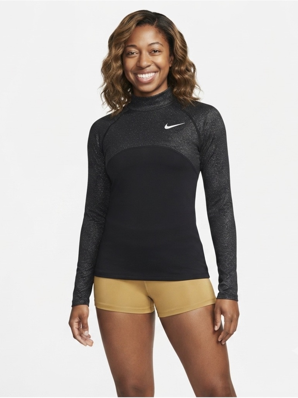 Nike Pro Dri-FIT Metallic Mock Neck Long Sleeve Top Size M